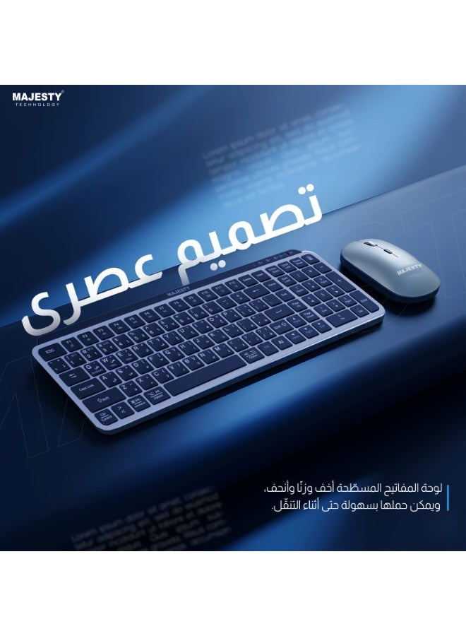 ماجيستي طقم كيبورد وماوس لاسلكي فاخر من ماجيستي – اتصال مزدوج بلوتوث 5.2 و2.4GHz – زر AI – مفاتيح مقص هادئة – ماوس قابل لتغيير DPI حتى 1600 – شحن نوع C – متوافق مع ويندوز - عربي - انجليزي - Image 3